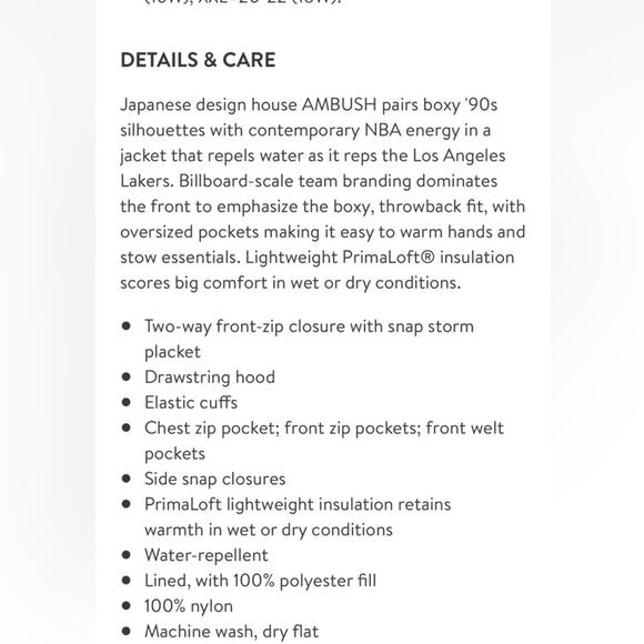 Nike Ambush LA Lakers Spellout NBA Jacket Coat Puffer Zip Button White NWT Med - Picture 13 of 14